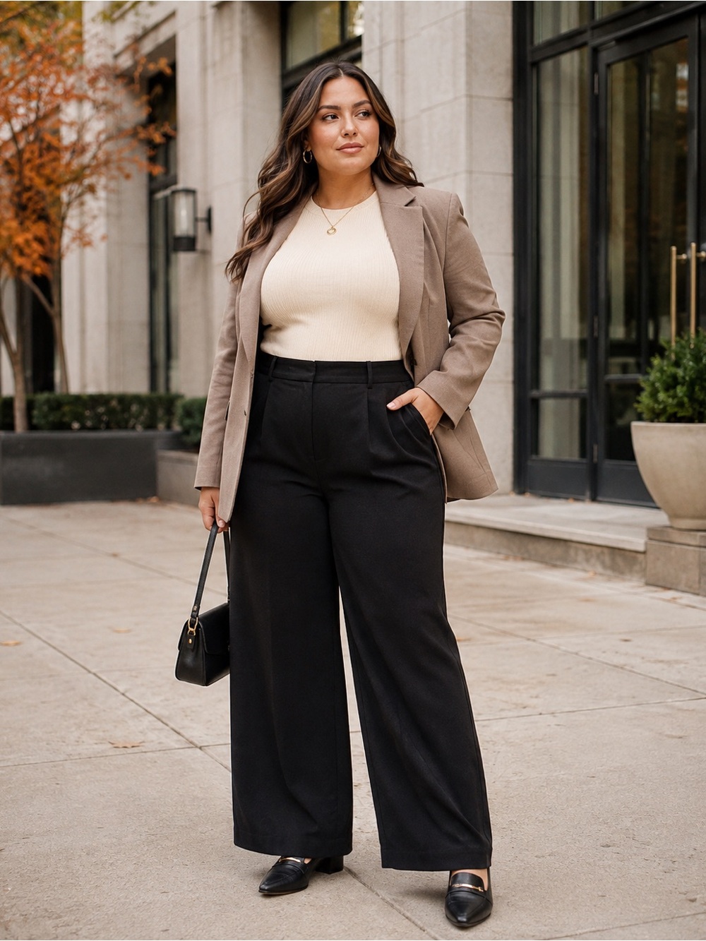 Hunter & Brown Black High Rise Pleated Wide Leg Dress Pants Size L